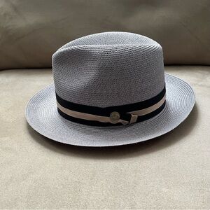 Stetson Latte Milan Fedora Gray Hat Ribbon Logo Woven Hemp 57 7 1/8